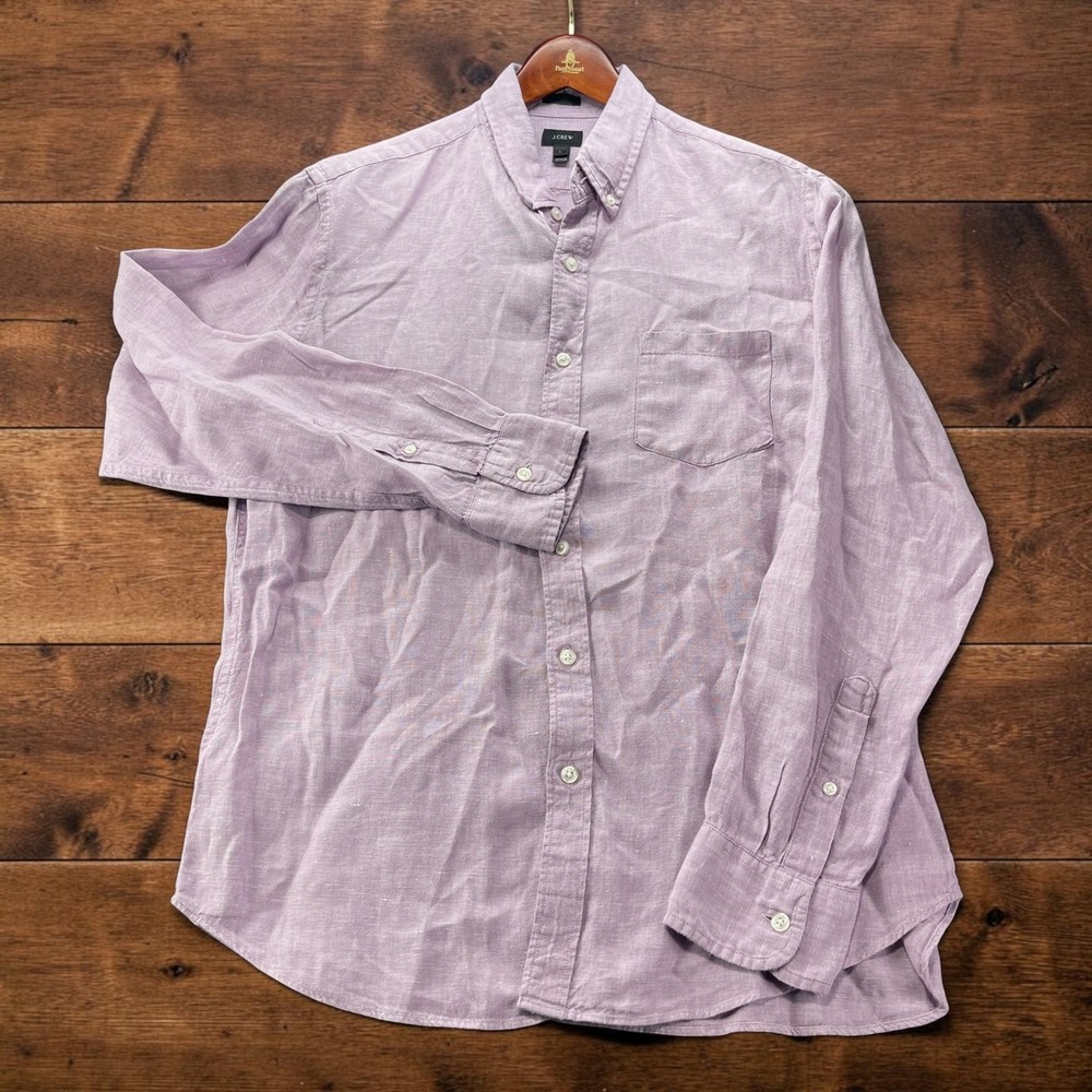 J.Crew Slim Baird McNutt Irish Linen Button Down Shirt Mens L Lavender Purple